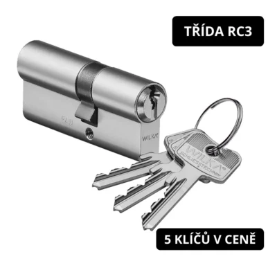 Oboustranná bezpečnostní vložka Wilka třídy RC3 v povrchové úpravě matný nikl s originálními prodlouženými klíči.