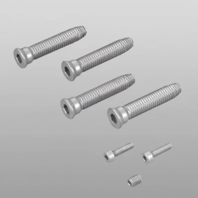 Detailní pohled na samořezné šrouby FIXIA a zajišťovací červíky pro bezpečné ukotvení pantů Savio Mechanica.