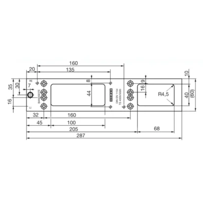Montážní deska geze ts 4000 a ts 5000. Technický výkres originální univerzální montážní desky pro zátěžové dveřní zavírače GEZE TS 4000 a TS 5000.