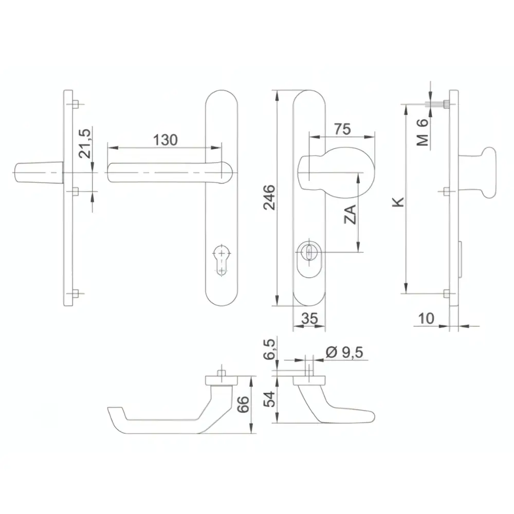 Vchodová klika-koule FKS 35A/1200 G1 ZA (PZ 92 mm) Technický nákres a přesné rozměry pro vchodovou kliku-kouli FKS 35A/1200 G1 ZA, znázorňující úzký profil štítu 35 mm, krytku vložky a montážní rozteč 92 mm.